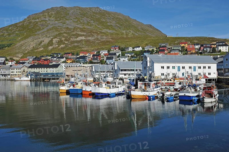 Boats and small ships in the harbour of Honningsvag
