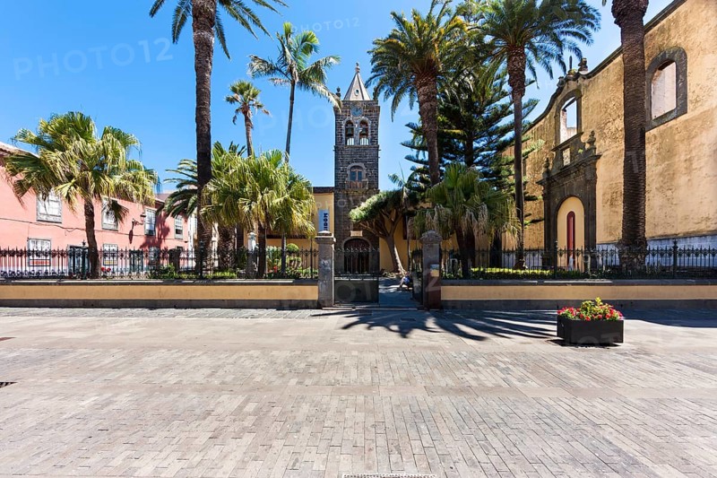 Church of San Augustin with the San Cristobal gardens in the Plaza de la Conception in the historic old town of San Cristobal de La Laguna
