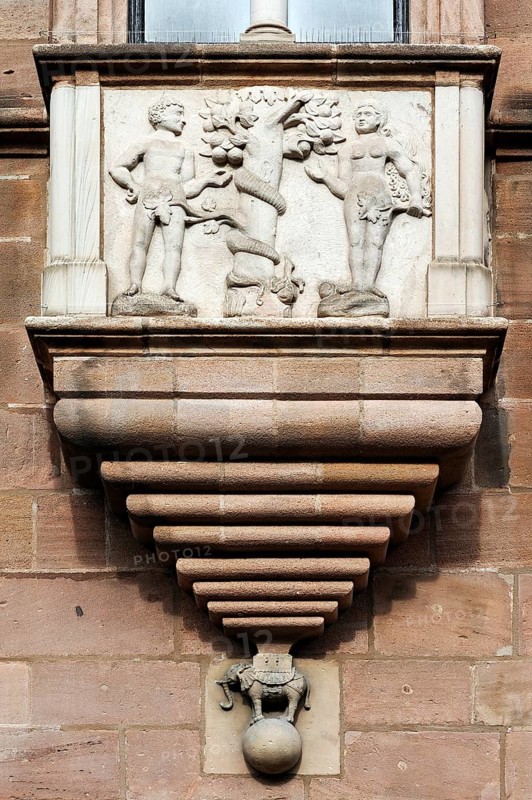 Bay window with a relief of the Fall of Man