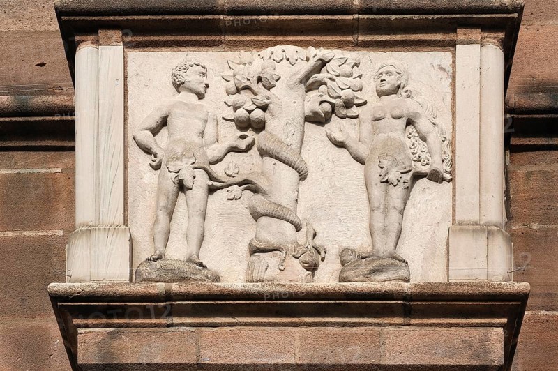 Bay window with a relief of the Fall of Man