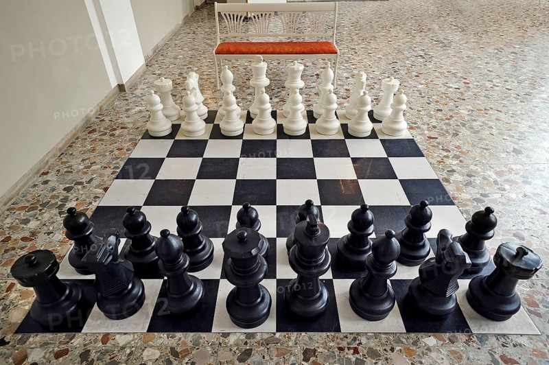 Large floor chess board in the foyer of the spa gardens