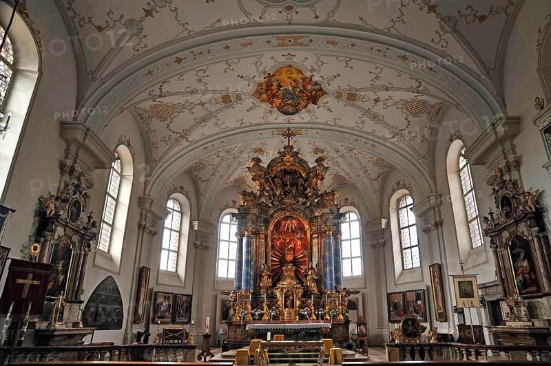 Altar room with a vaulted ceiling of the Parish Church and Pilgrimage Church of the Assumption of Mary