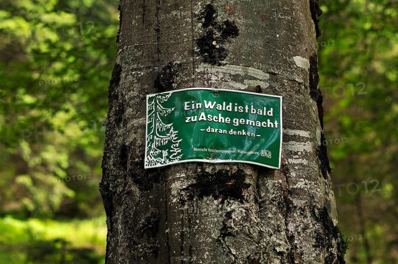 Warning sign in German on a tree to prevent forest fires