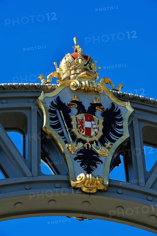 Austrian coat of arms on the border bridge between Bavaria and Salzburg State