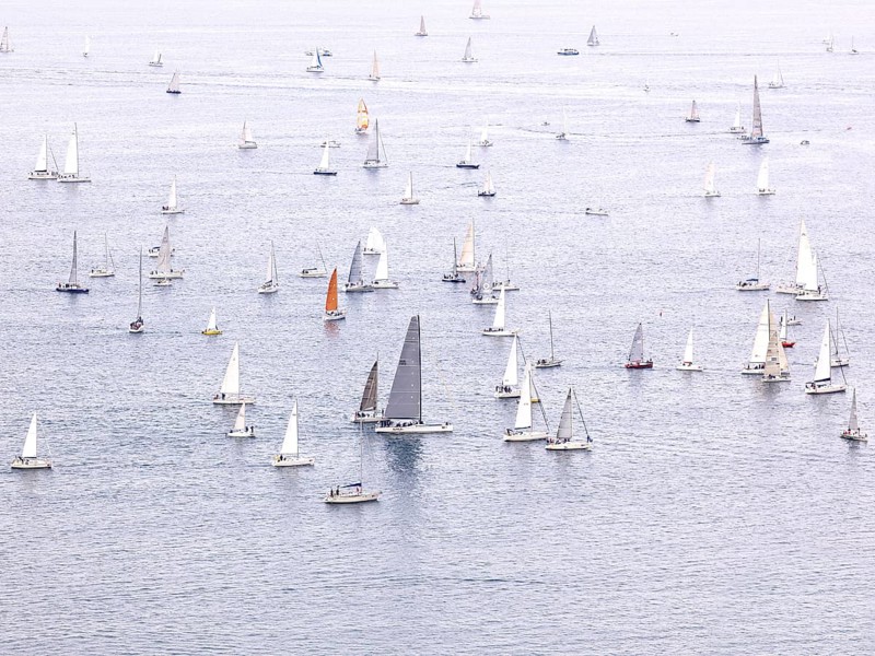 Sailing boats taking part in a historical sailing regatta