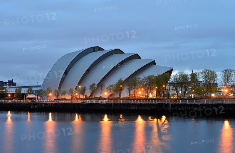 Illuminated Clyde Auditorium on the River Clyde
