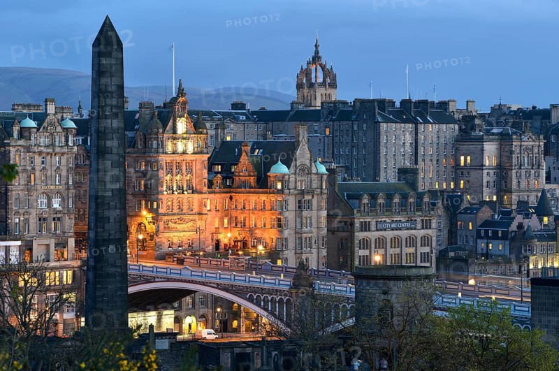 View of the historic centre from Calton Hill with Waverley Station