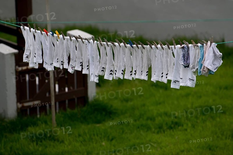 Socks hanging on a clothesline
