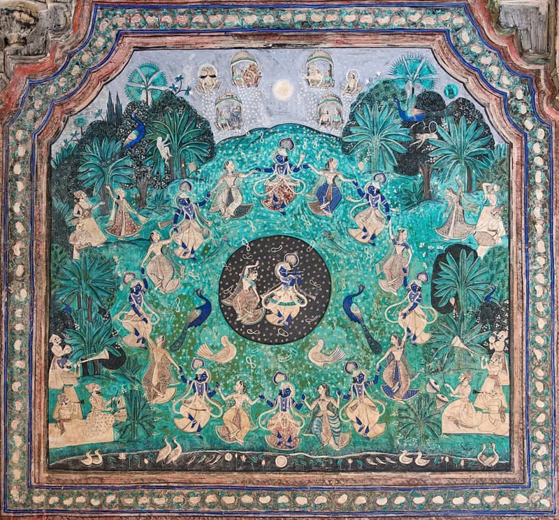 Pastoral god Krishna and the Gopis or shepherd girls performing the Rasa Lila dance