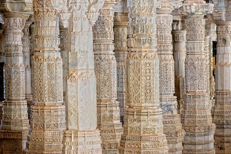 Interior hall with ornate pillars