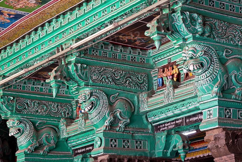 Green painted pillars