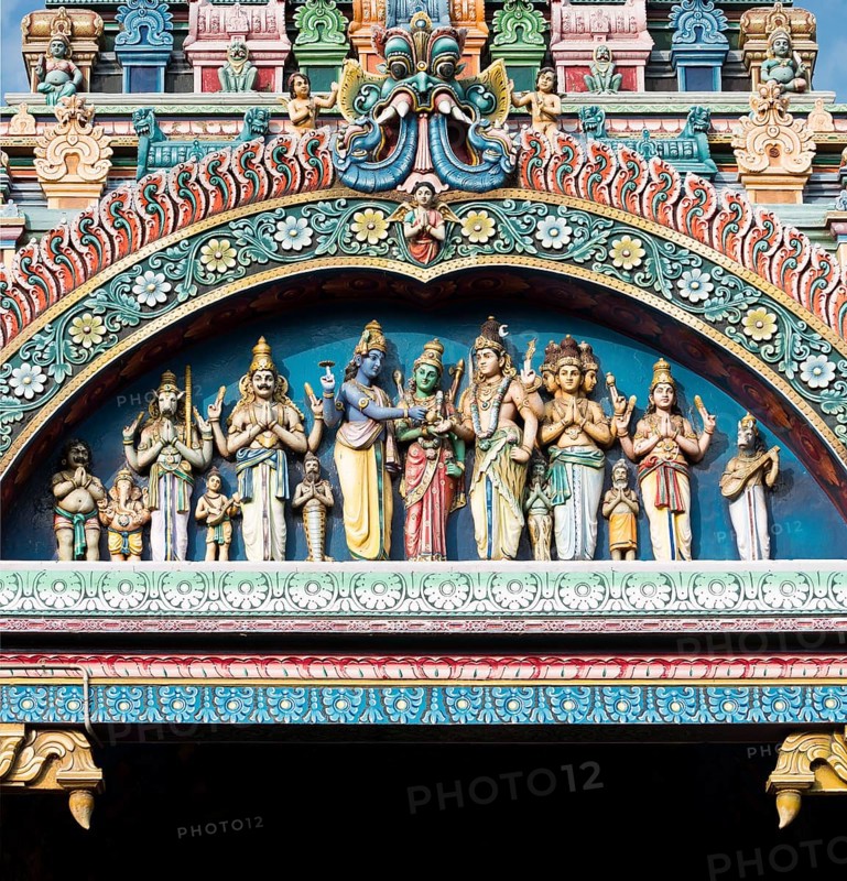 Characters from the epic Ramayana on the Gopuram or Gopura temple gateway