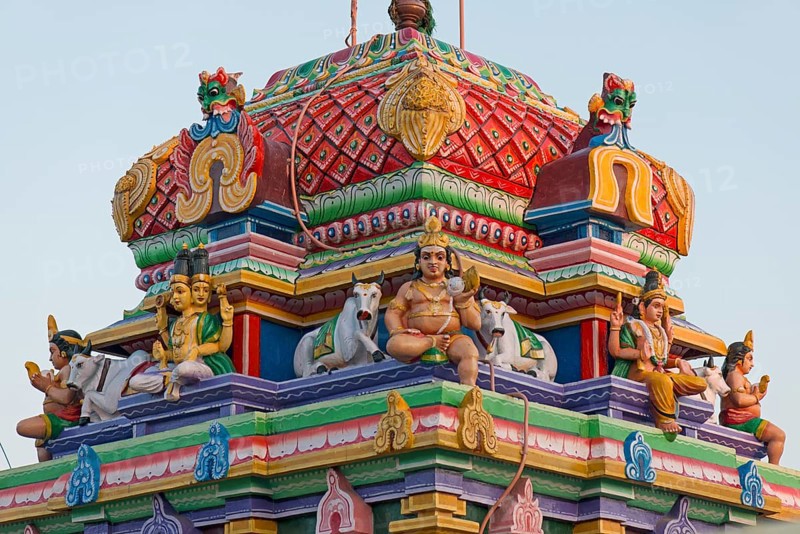 Figures of gods on a Gopuram or gate of a Hindu temple