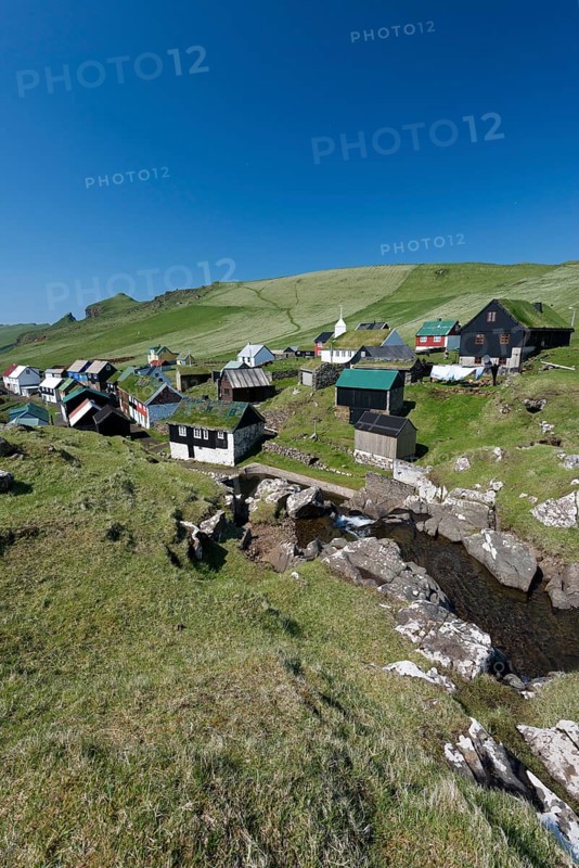 Village with houses mostly in the traditional Faroese style