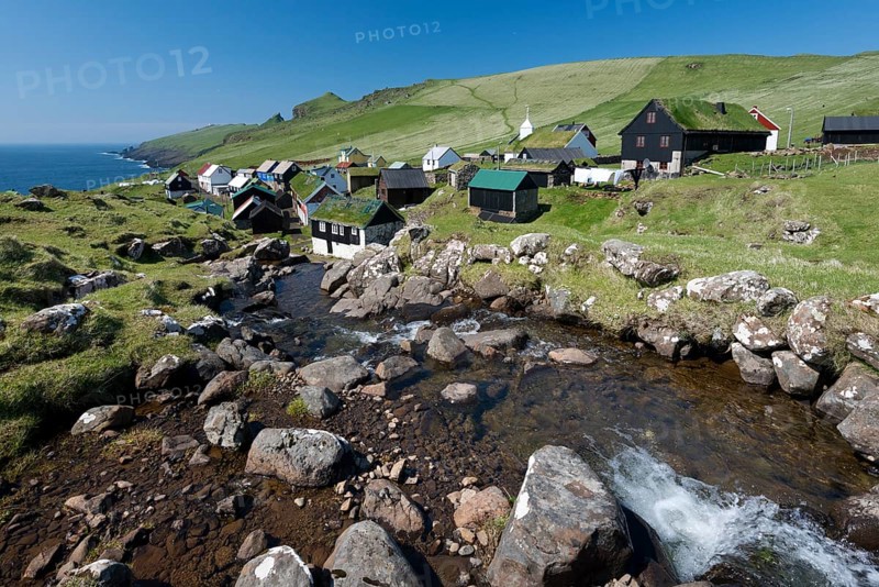 Village with houses mostly in the traditional Faroese style