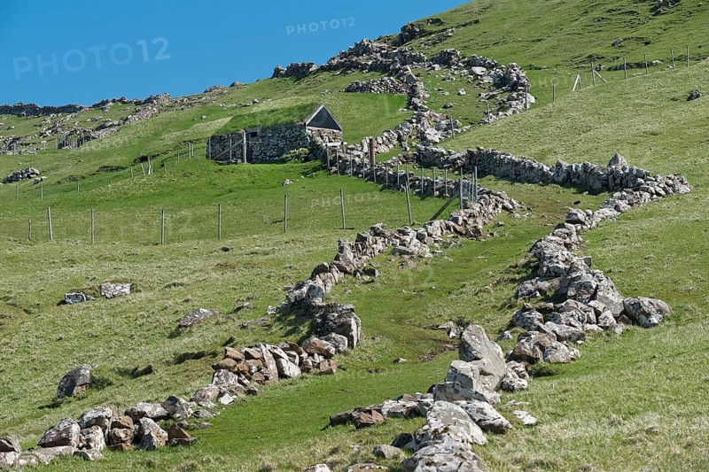 Ancient walls that limit the sheep's way during a sheep drive