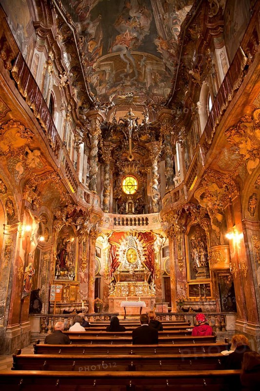 Interior of the late Baroque Asam Church or St. Johann Nepomuk Church