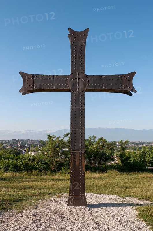 Metal cross outside Bagrati Cathedral