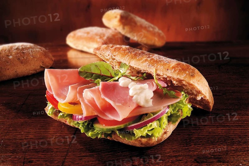 Ham and salad sandwich in ciabatta bread