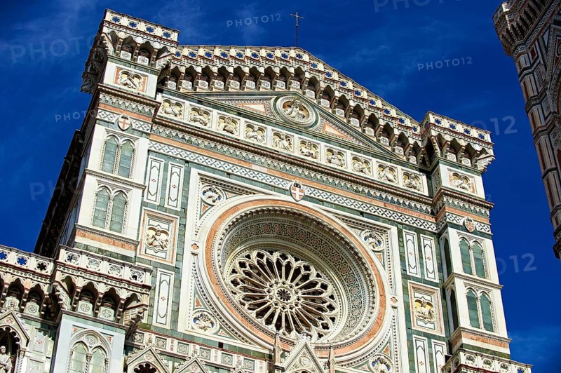 Rose window and facade of the Duomo of Florence