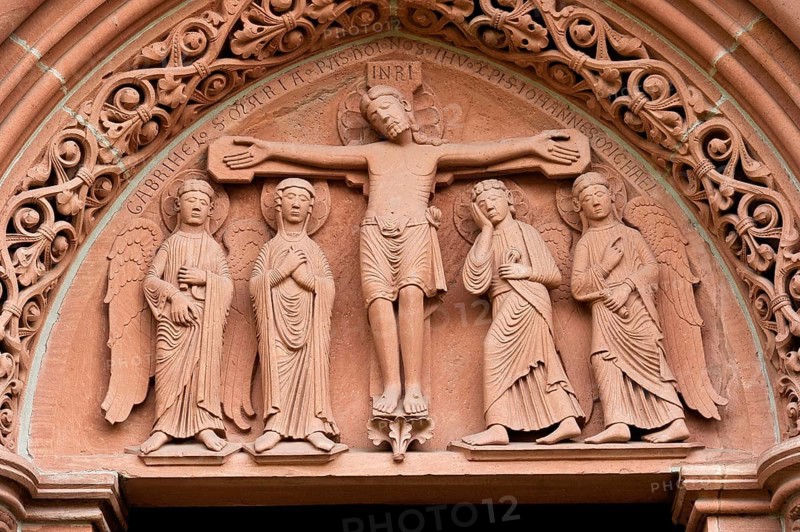Relief image of Jesus on the cross over the north portal