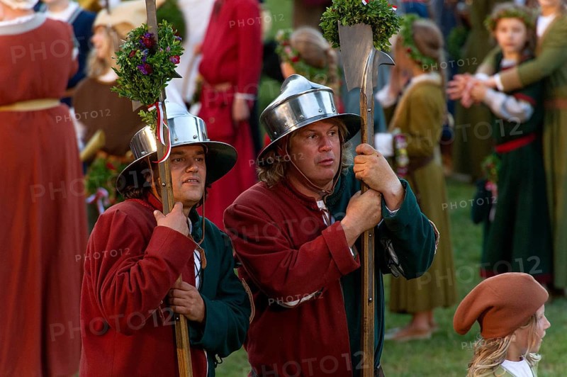 Bailiffs wearing medieval costumes at the showgrounds