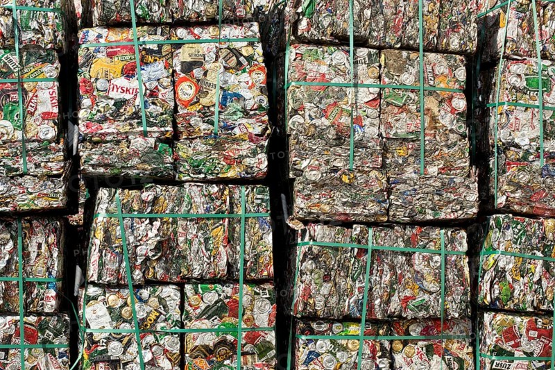 Stacks of crushed aluminium cans