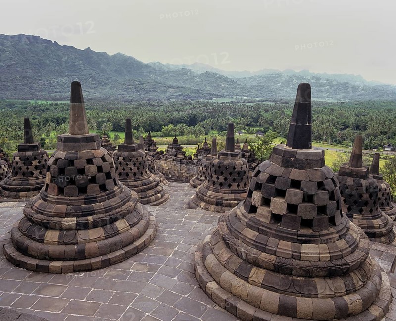 Stupas on the terrace of the temple complex of Borobudur