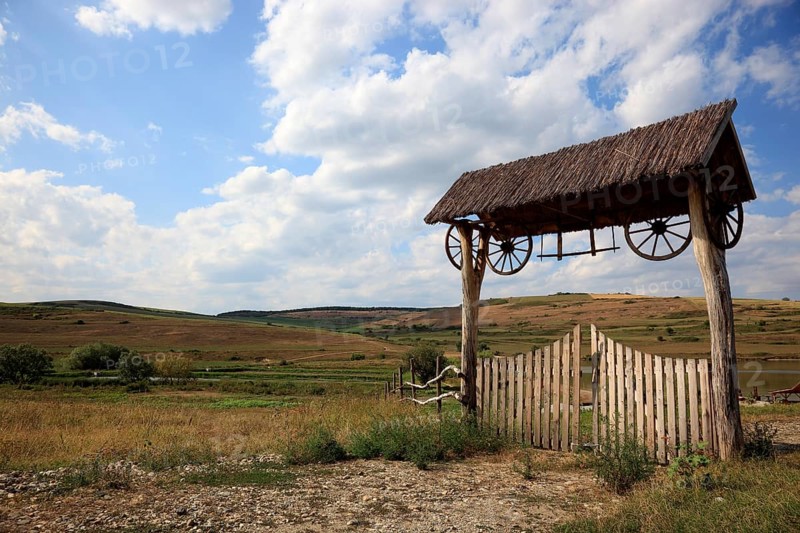 Transylvanian wooden gate at the entrance to a farm estate