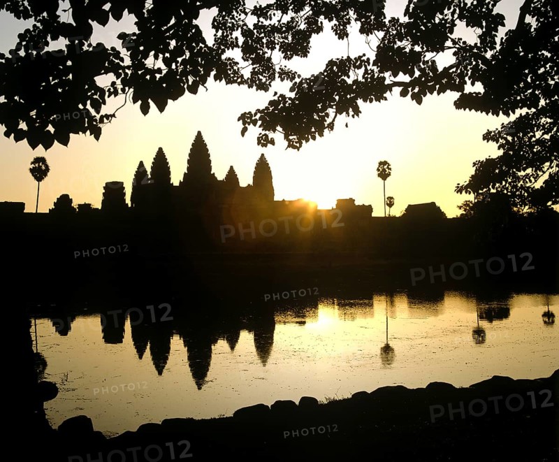Main temple of Angkor Wat reflected in a pond