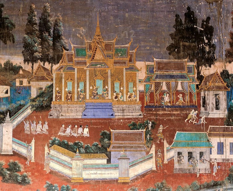 Wall painting from the Ramayana epic in the Silver Pagoda or Preah Vihear Preah Keo Morakot
