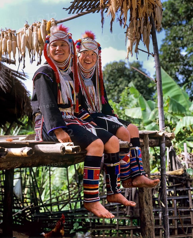 Young Akha girls in a mountain village
