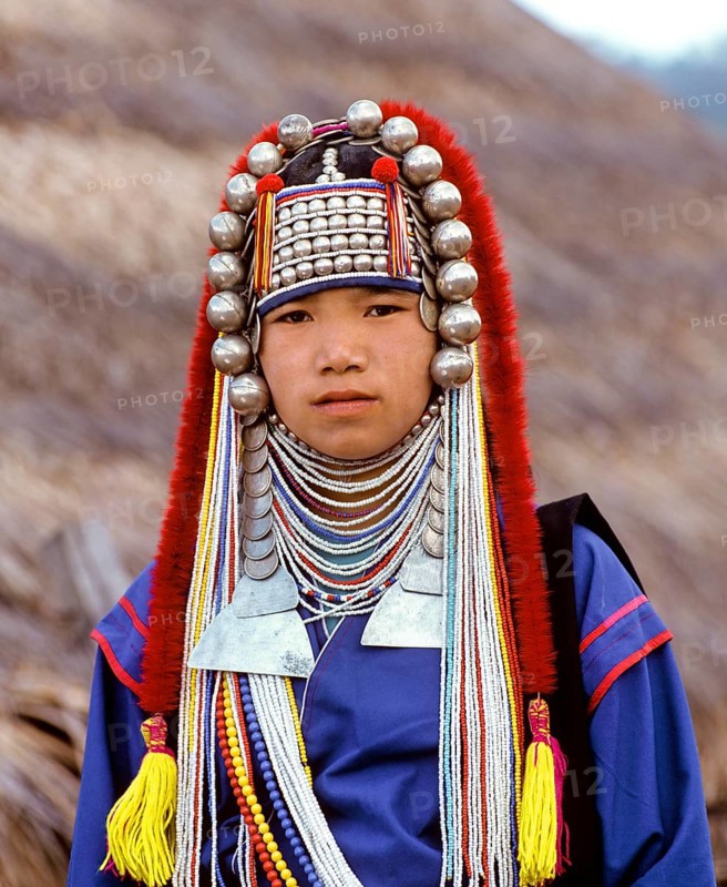 Akha girl with traditional clothing and headdress