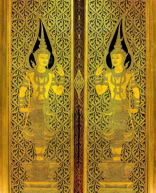 Doors with golden figures