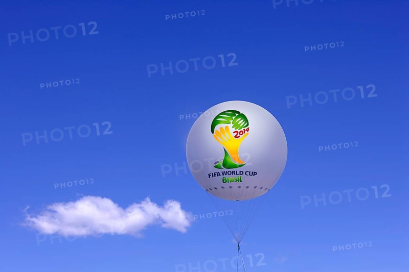 Tethered balloon with the FIFA logo of the Football World Cup 2014 in Brazil