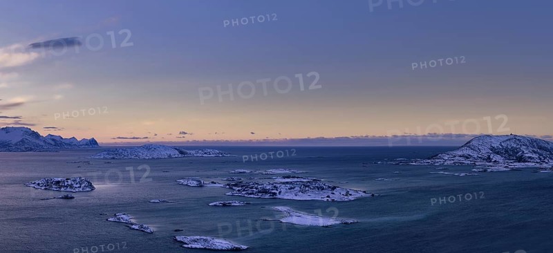 Fjord with islands during the blue hour