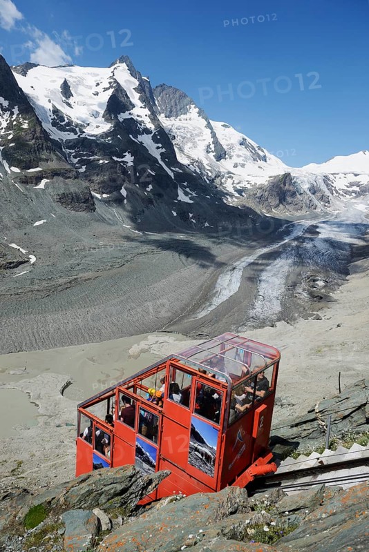 Funicular railway with Mt Grossglockner
