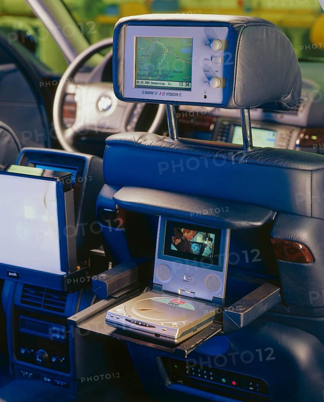 Headrest in a BMW with a built-in monitor with internet access