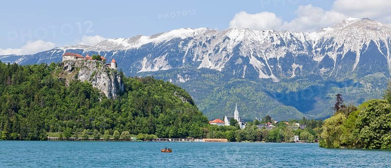 Lake Bled with The Karawanks mountain range in Bled