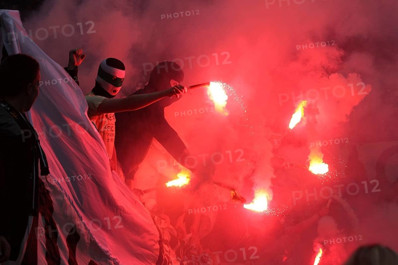 Gladbach fans lighting firecrackers