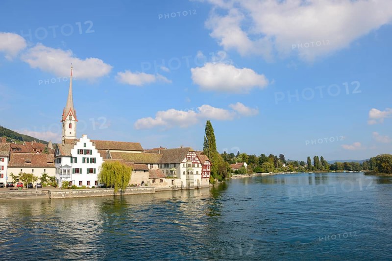 View of the historic centre of Stein am Rhein with St. George's Abbey