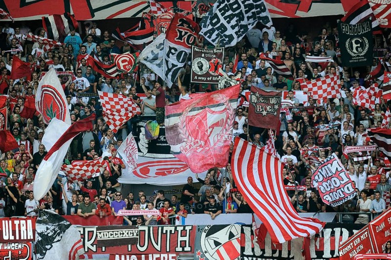 Fan block of Fortuna Ultras in Duesseldorf's ESPRIT arena