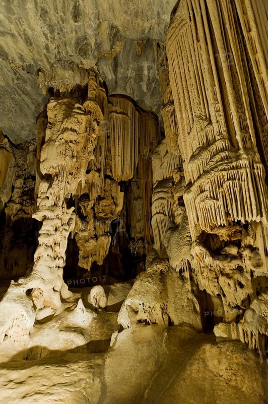 Stalactites and stalagmites in Van Zyl's Hall inside the Cango Caves