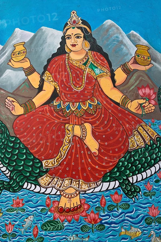Mother Goddess Ganga painted on the wall of a house on the banks of the Ganges River