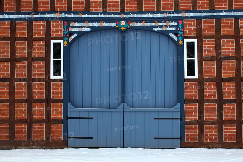 Historic Lower Saxon half-timbered house at rundling village of Jabel
