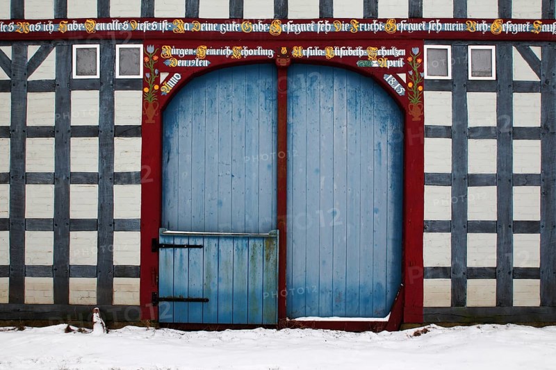 Historic Lower Saxon half-timbered house in rundling village of Jabel
