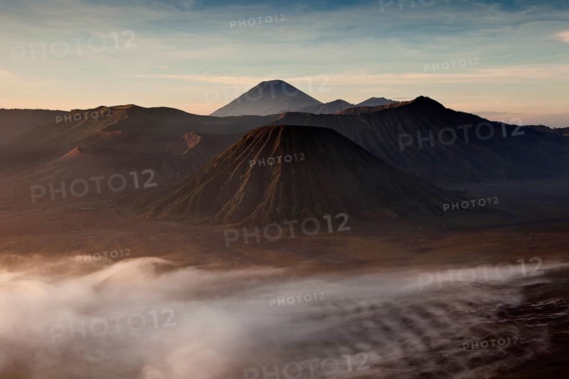 Morning fog in the Tengger Caldera with Mount Bromo volcano