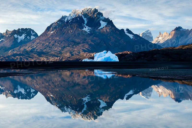 Grey Lake with the mountains Cerro Paine Grande