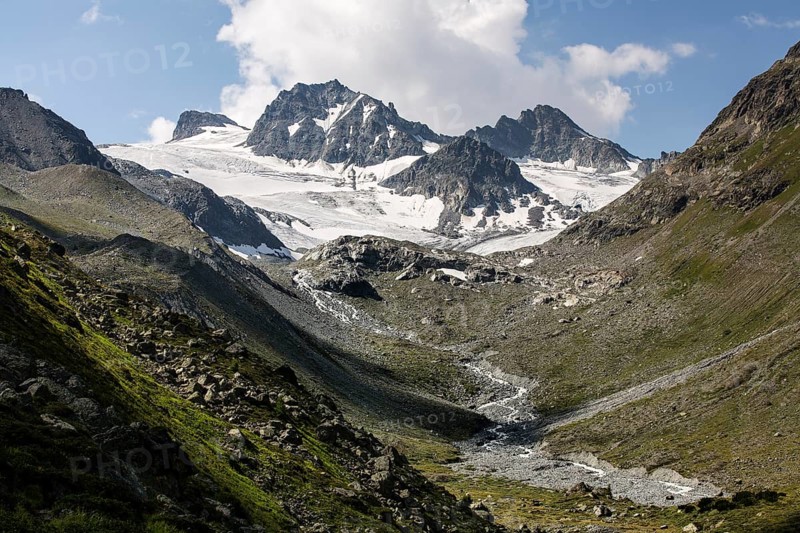 Jambach stream flowing from Jamtalferner Mountain into Jamtal Valley
