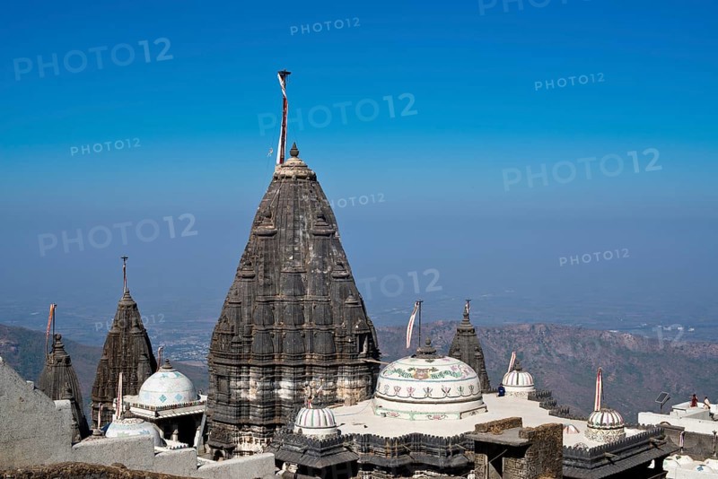 Domes and Shikhara towers of the temple on the sacred mountain of Girnar